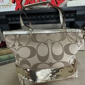 Coach Signature stripe sequin handbag.